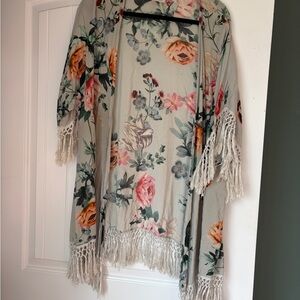 Plum Pretty Sugar Floral robe with Fringe